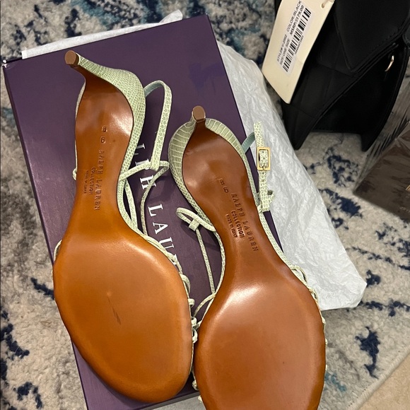 Ralph Lauren Piper Celadon Lizard Strappy Sandals NIB w/dustie + extra heel  tap - Picture 10 of 14